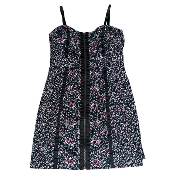 G by Guess Floral Mini Dress Corset Sweatheart Neckline Womens L Black Y2K Party - Picture 1 of 8